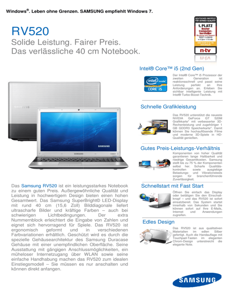 Samsung 1028599 / NP-RV520-S05DE, NP-RV520-S05DE Datasheet Samsung 1028599 / NP-RV520-S05DE, NP-RV520-S05DE Datasheet