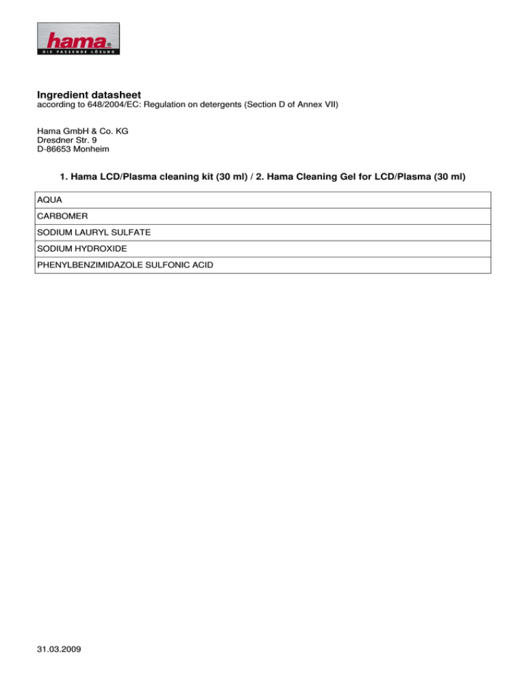 Hama 73049647 Datasheet Hama 73049647 Datasheet