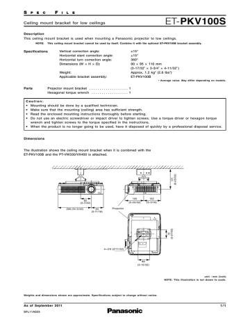 Panasonic ET-PKV100S Datasheet Panasonic ET-PKV100S Datasheet