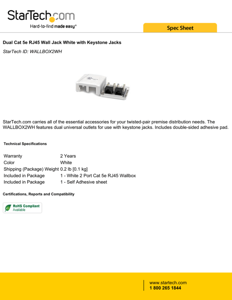 StarTech.com WALLBOX2WH Datasheet StarTech.com WALLBOX2WH Datasheet