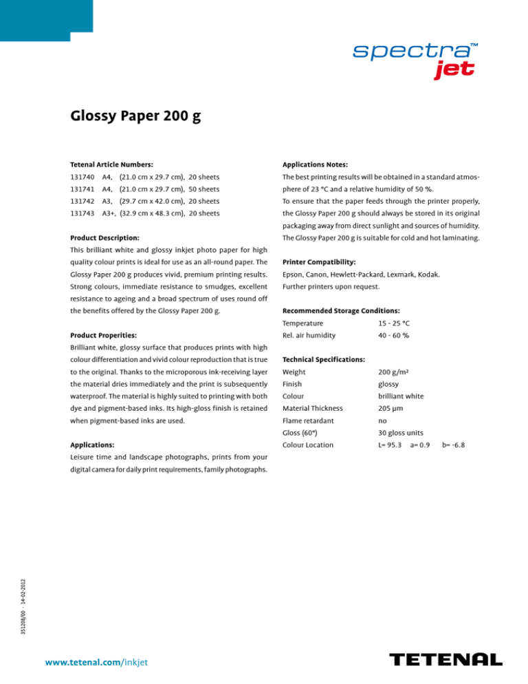 Tetenal 131741 Datasheet Tetenal 131741 Datasheet