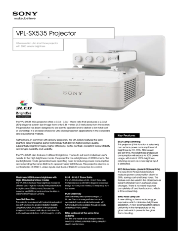 Sony VPL-SX535 data projector Datasheet | Manualzz