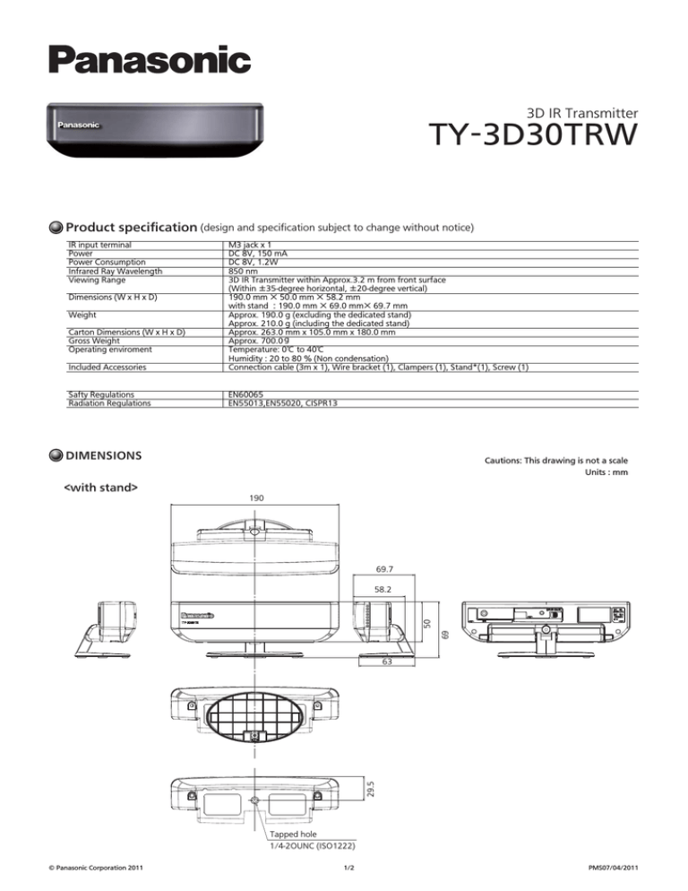 Panasonic TY-3D30TRW Datasheet Panasonic TY-3D30TRW Datasheet