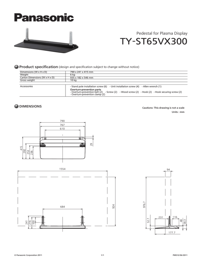 Panasonic TY-ST65VX300 Datasheet Panasonic TY-ST65VX300 Datasheet