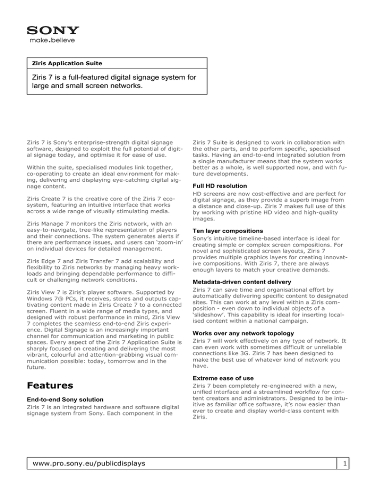 Sony BZSQ-Z7V Datasheet Sony BZSQ-Z7V Datasheet
