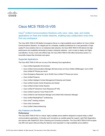 Cisco MCS 7835-I3 Datasheet | Manualzz Cisco MCS 7835-I3 Datasheet | Manualzz