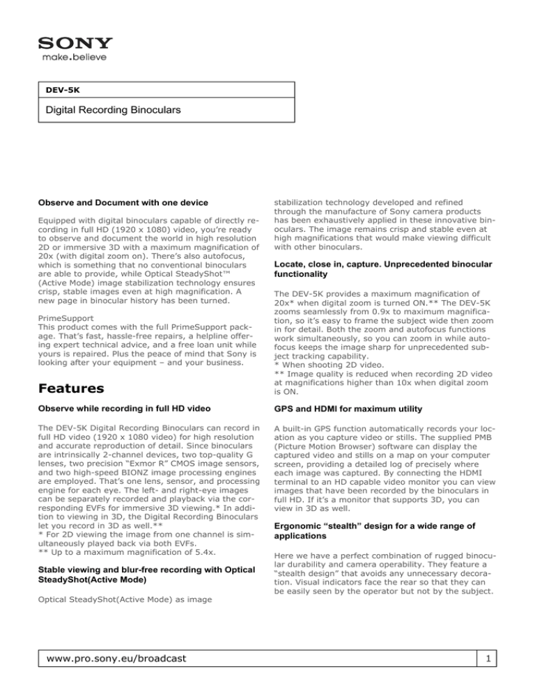 Sony D-EV-5K Datasheet Sony D-EV-5K Datasheet