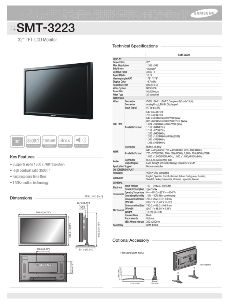 Samsung SMT-3223 Datasheet Samsung SMT-3223 Datasheet