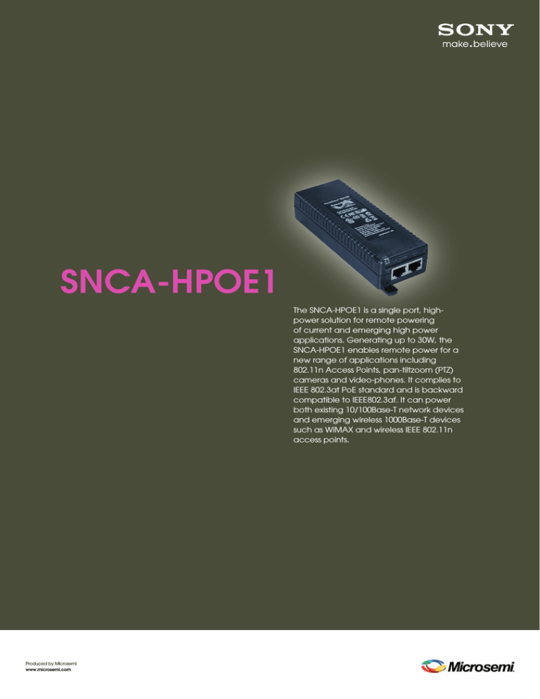 Sony SNCA-HPOE1 Datasheet Sony SNCA-HPOE1 Datasheet