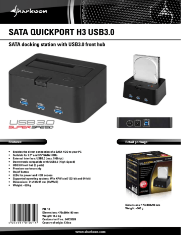 Sharkoon SATA QUICKPORT H3 US Datasheet Sharkoon SATA QUICKPORT H3 US Datasheet