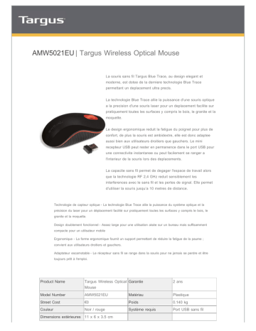 Targus AMW5021EU mice Fiche technique | Manualzz