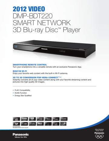 Panasonic DMP-BDT220 Datasheet Panasonic DMP-BDT220 Datasheet