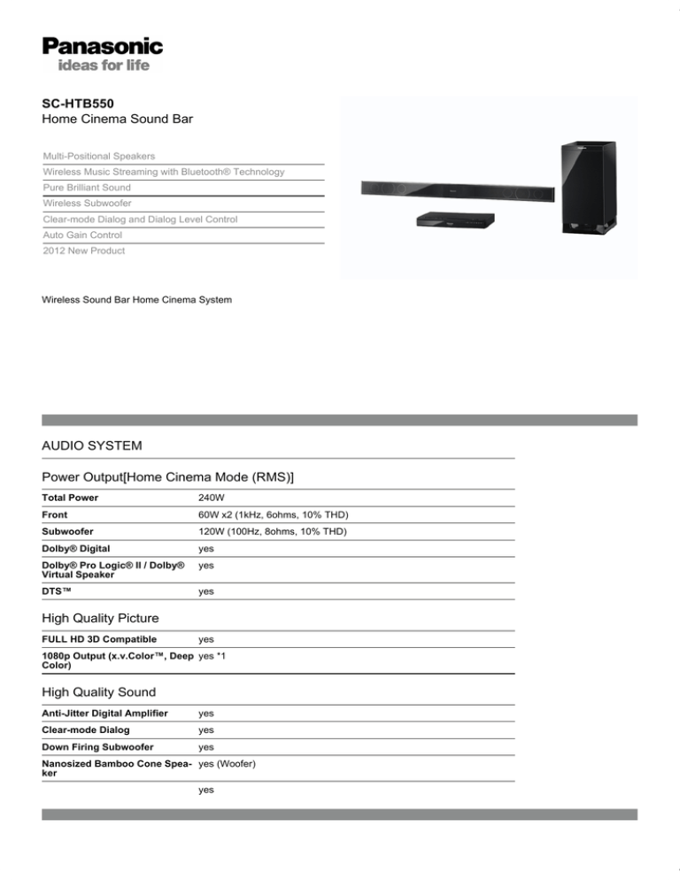 Panasonic SC-HTB550EG-K Datasheet Panasonic SC-HTB550EG-K Datasheet