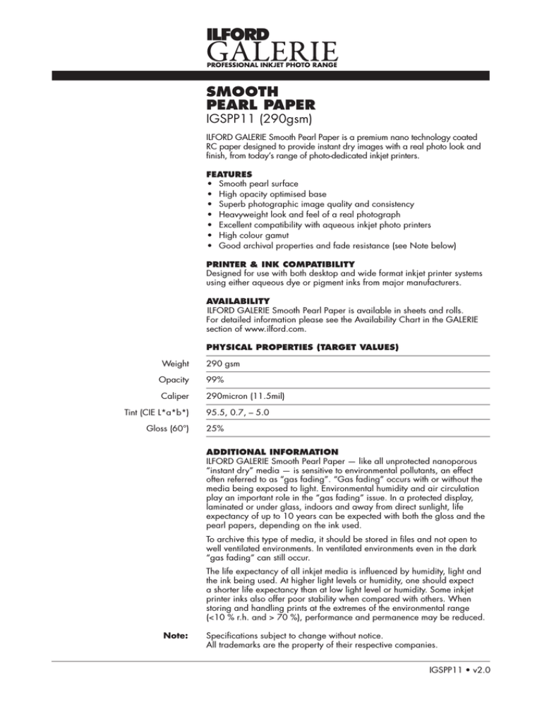 Ilford 2001795, 2001790, 2001796 Datasheet Ilford 2001795, 2001790, 2001796 Datasheet