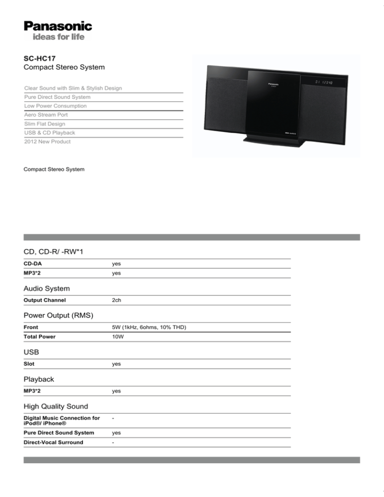 Panasonic SC-HC17EG-K Datasheet Panasonic SC-HC17EG-K Datasheet