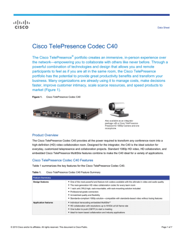 Cisco TelePresence integrator package Datasheet | Manualzz