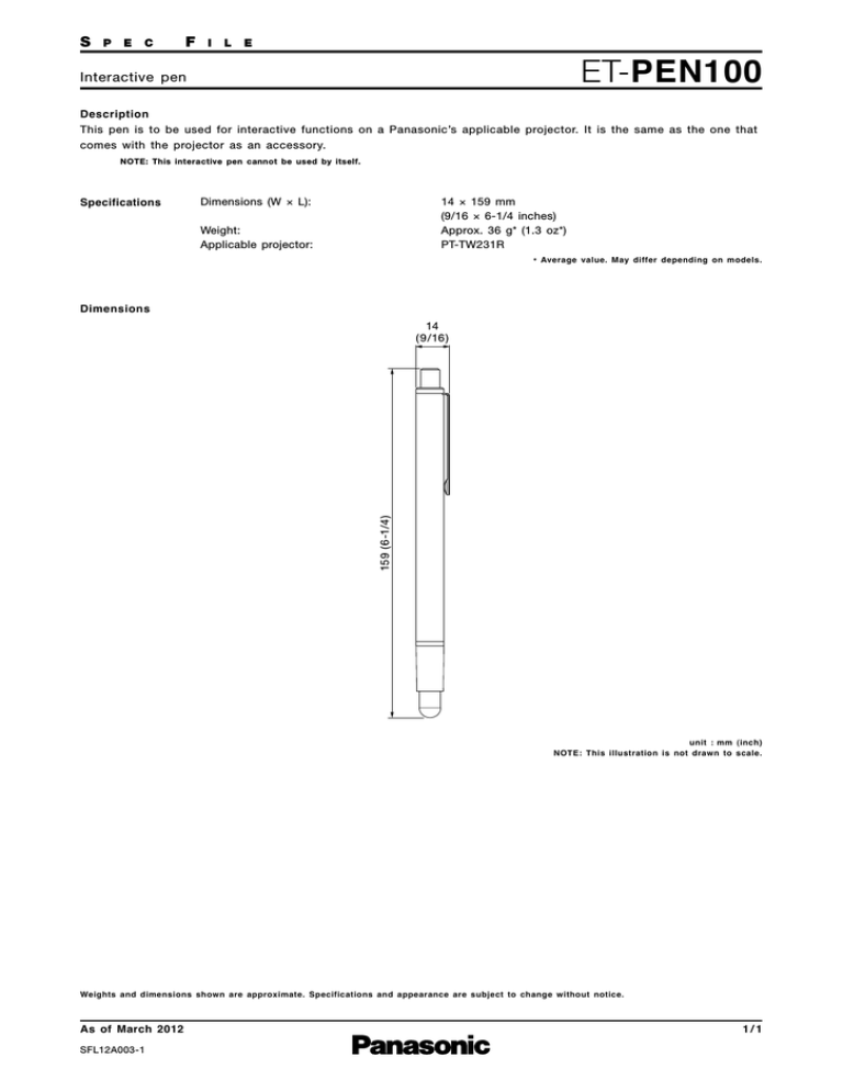 Panasonic ET-PEN100 Datasheet Panasonic ET-PEN100 Datasheet