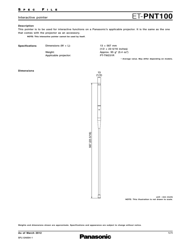 Panasonic ET-PNT100 Datasheet Panasonic ET-PNT100 Datasheet