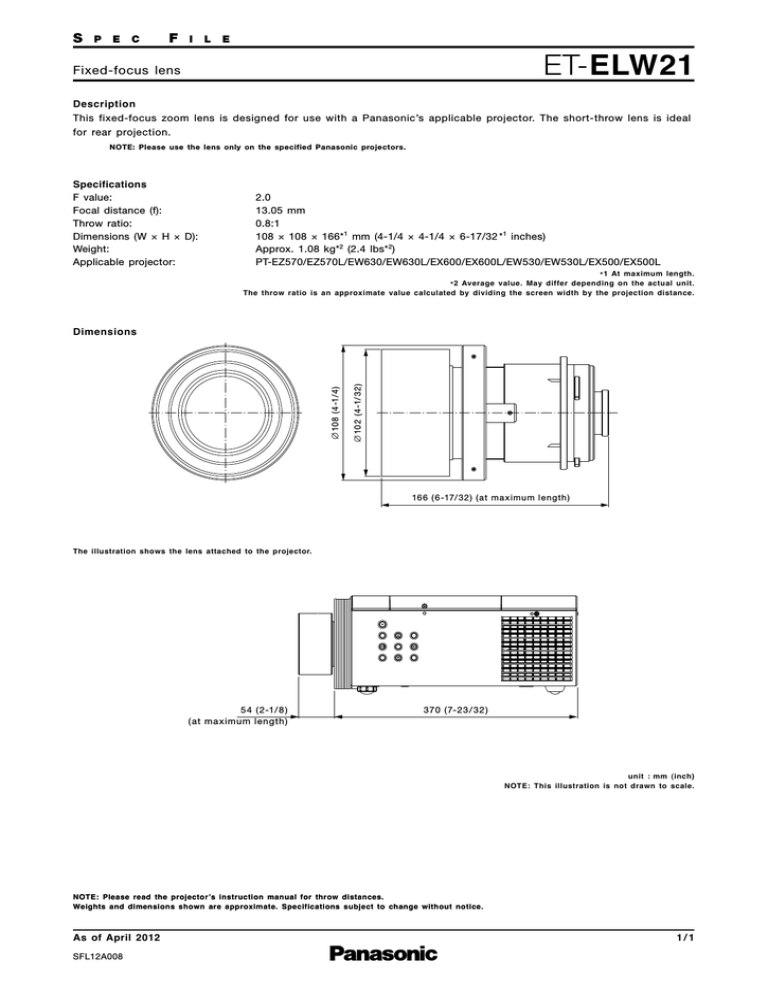 Panasonic ET-ELW21 Datasheet Panasonic ET-ELW21 Datasheet