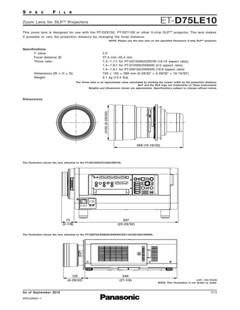 Panasonic ET-D75LE20, ET-D75LE10 Datasheet Panasonic ET-D75LE20, ET-D75LE10 Datasheet