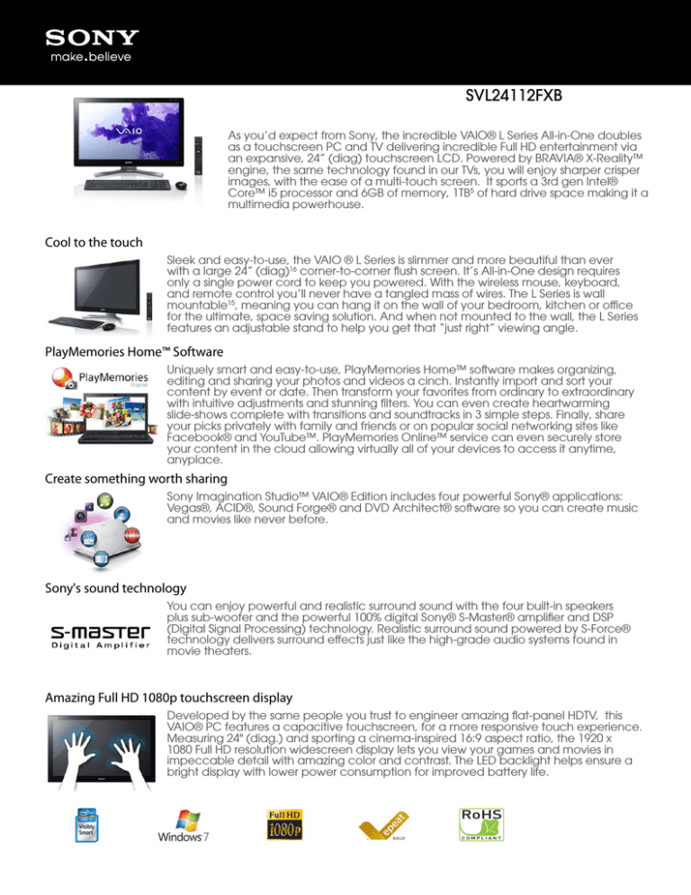 Sony SVL24112FXB Datasheet Sony SVL24112FXB Datasheet