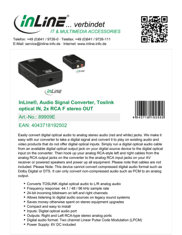 InLine 89909E audio converter Datasheet | Manualzz