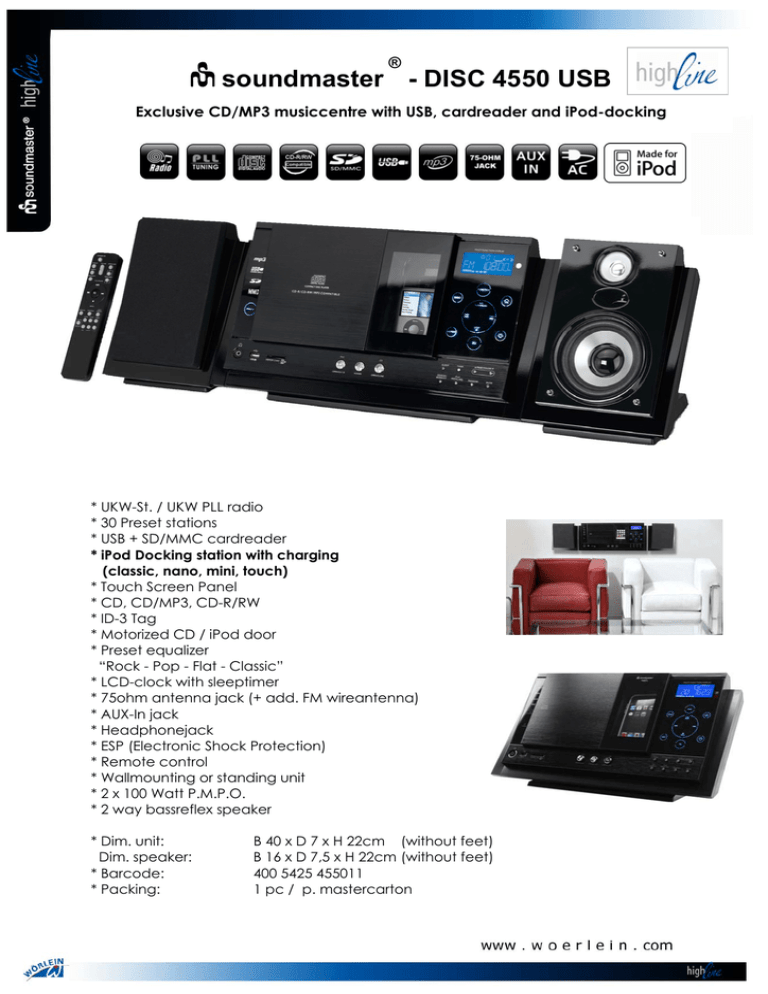 Soundmaster DISC 4550 USB Datasheet Soundmaster DISC 4550 USB Datasheet