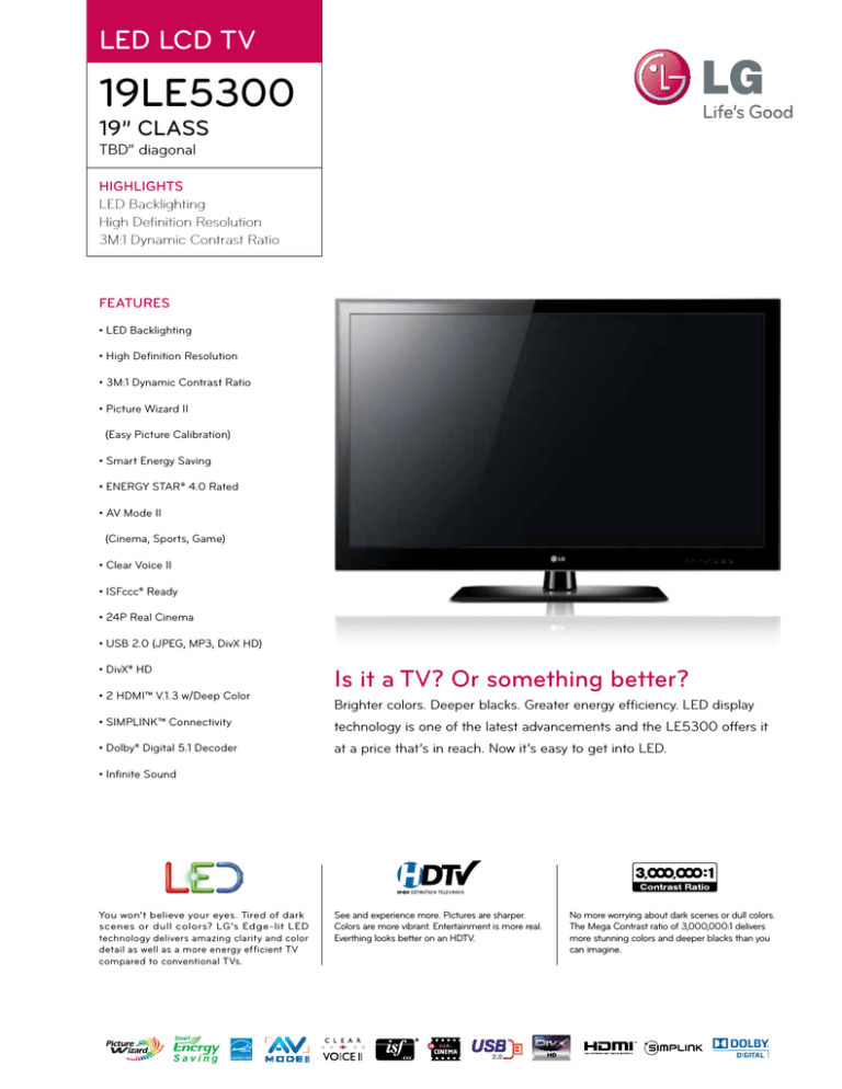LG 19LE5300 Datasheet LG 19LE5300 Datasheet