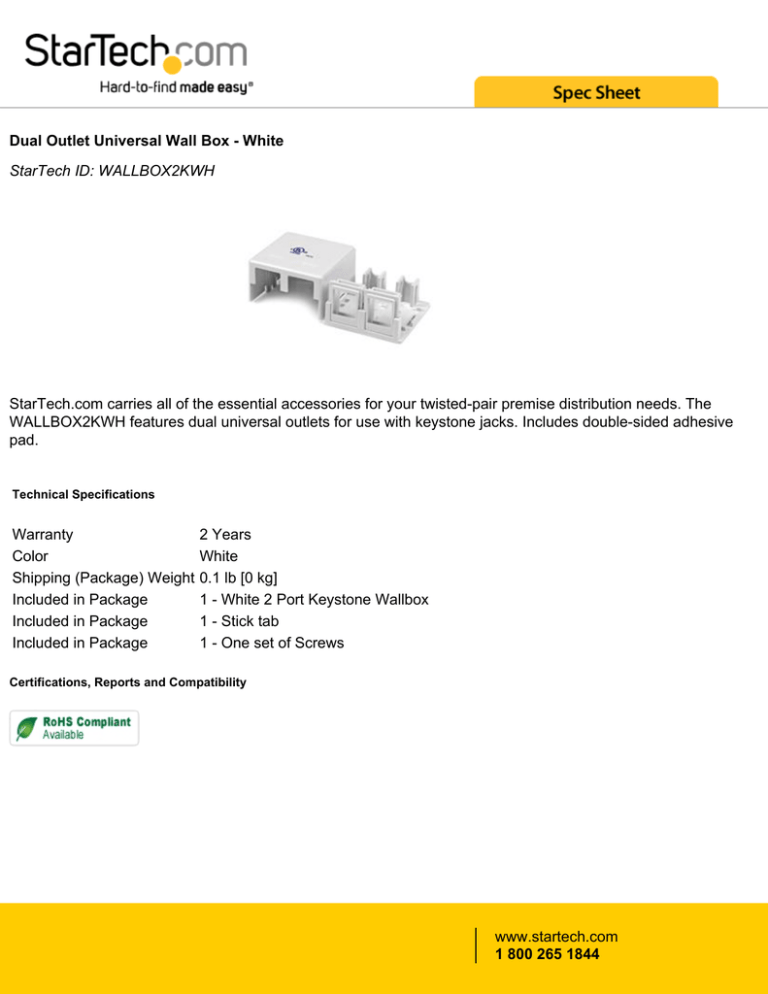 StarTech.com WALLBOX2KWH Datasheet StarTech.com WALLBOX2KWH Datasheet