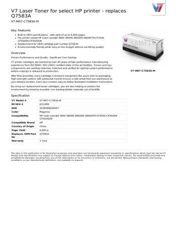 V7 Laser Toner for select HP printer - replaces Q7583A Datasheet | Manualzz