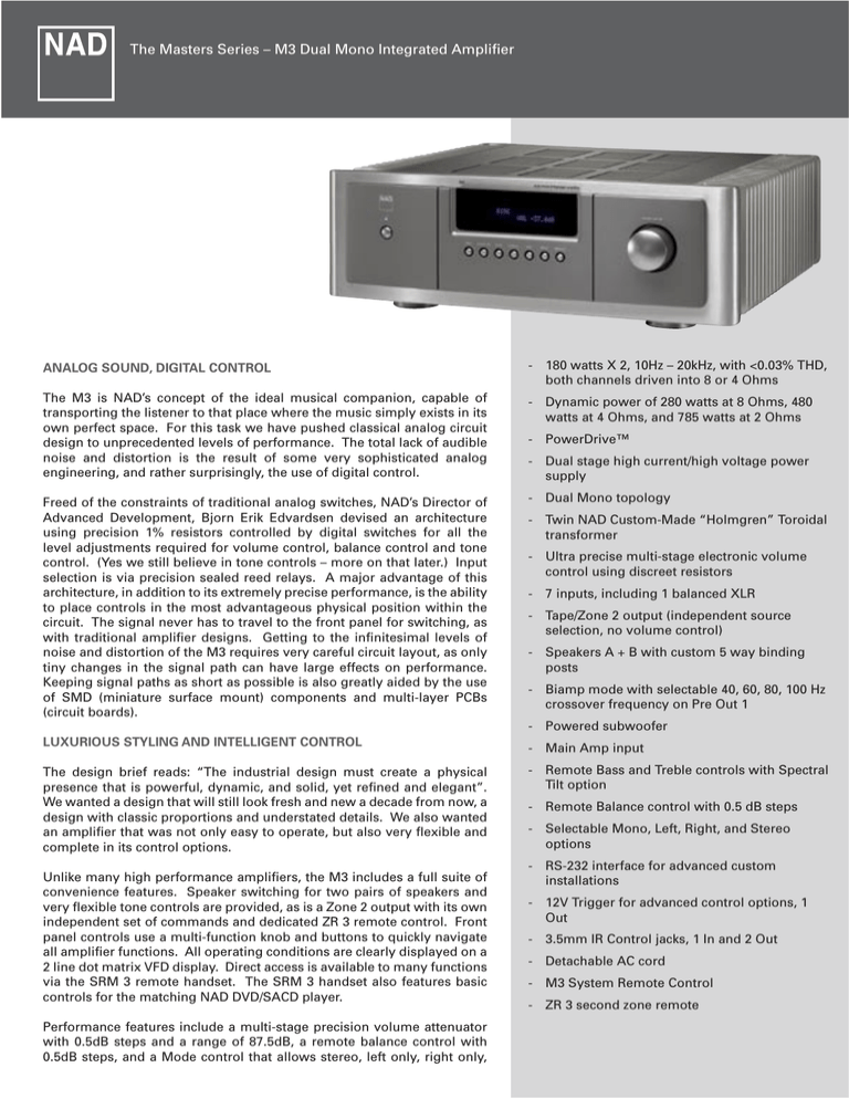 NAD M3 Datasheet NAD M3 Datasheet