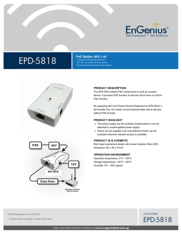 EnGenius EPD-5818 network splitter Datasheet | Manualzz