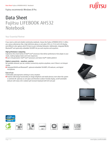 Fujitsu LIFEBOOK AH532 Data Sheet | Manualzz