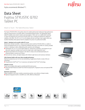 Fujitsu STYLISTIC Q702 128GB 3G Black, Grey Data Sheet | Manualzz