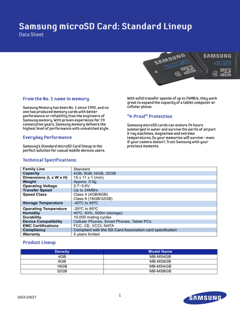 Samsung MB-MS8GB/EU, MB-MSBGB/EU, MB-MS4GB/EU, MB-MSAGB/EU Datasheet Samsung MB-MS8GB/EU, MB-MSBGB/EU, MB-MS4GB/EU, MB-MSAGB/EU Datasheet