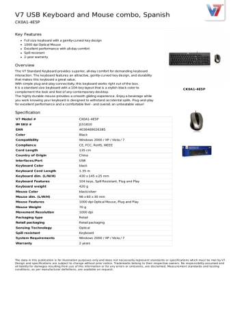V7 USB Keyboard and Mouse combo, Spanish Datasheet | Manualzz