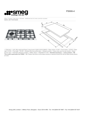 Smeg PS906-4 Datasheet | Manualzz