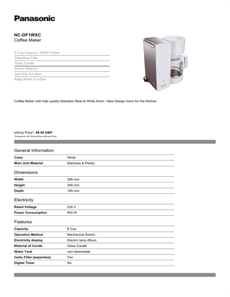Panasonic NC-DF1WXE Datasheet Panasonic NC-DF1WXE Datasheet