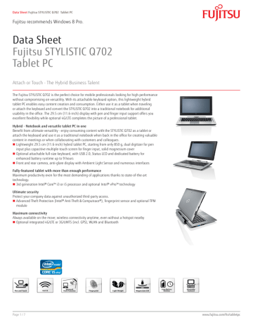 Fujitsu STYLISTIC Q702 128GB 3G Black, Silver Data Sheet | Manualzz