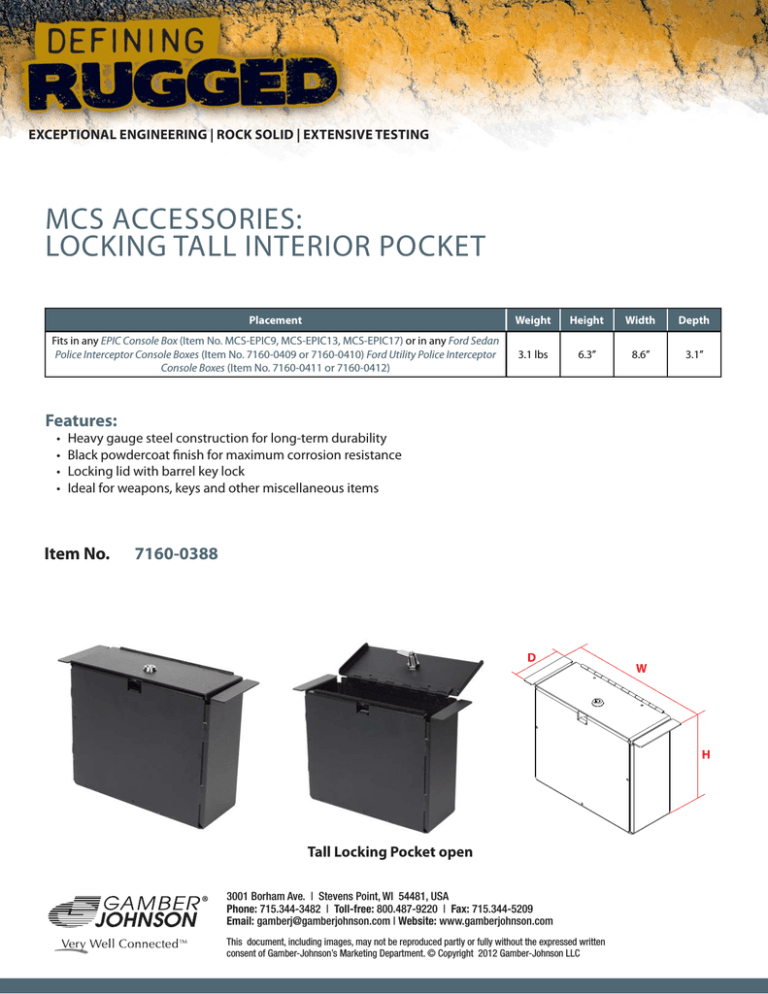 Gamber-Johnson 7160-0388 Datasheet Gamber-Johnson 7160-0388 Datasheet