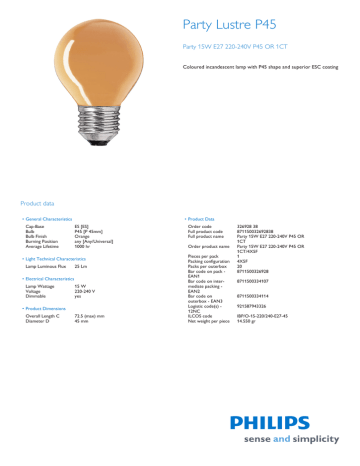 Philips 871150032692838 Datasheet Philips 871150032692838 Datasheet