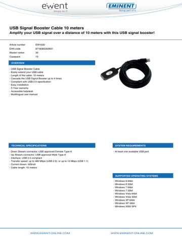 Ewent EW1020 USB cable Datasheet | Manualzz