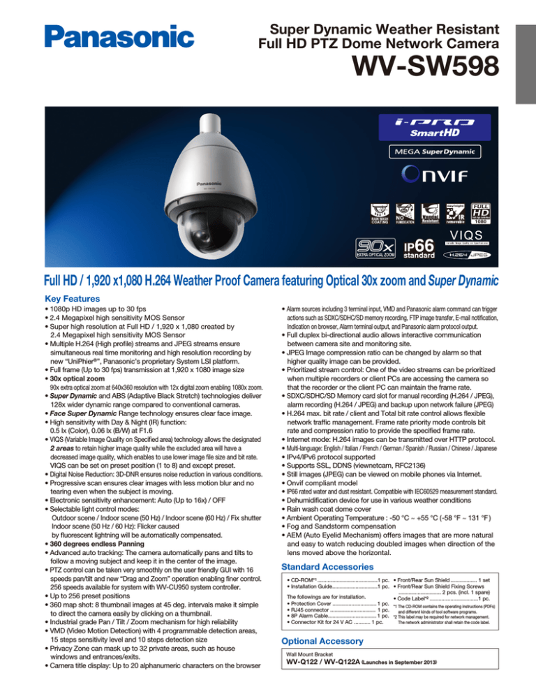 Panasonic WV-SW598 Datasheet Panasonic WV-SW598 Datasheet