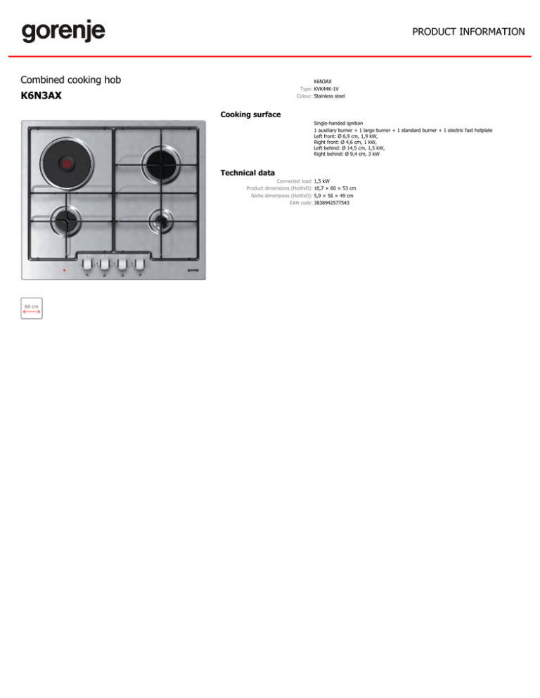 Gorenje K6N3AX Datasheet Gorenje K6N3AX Datasheet