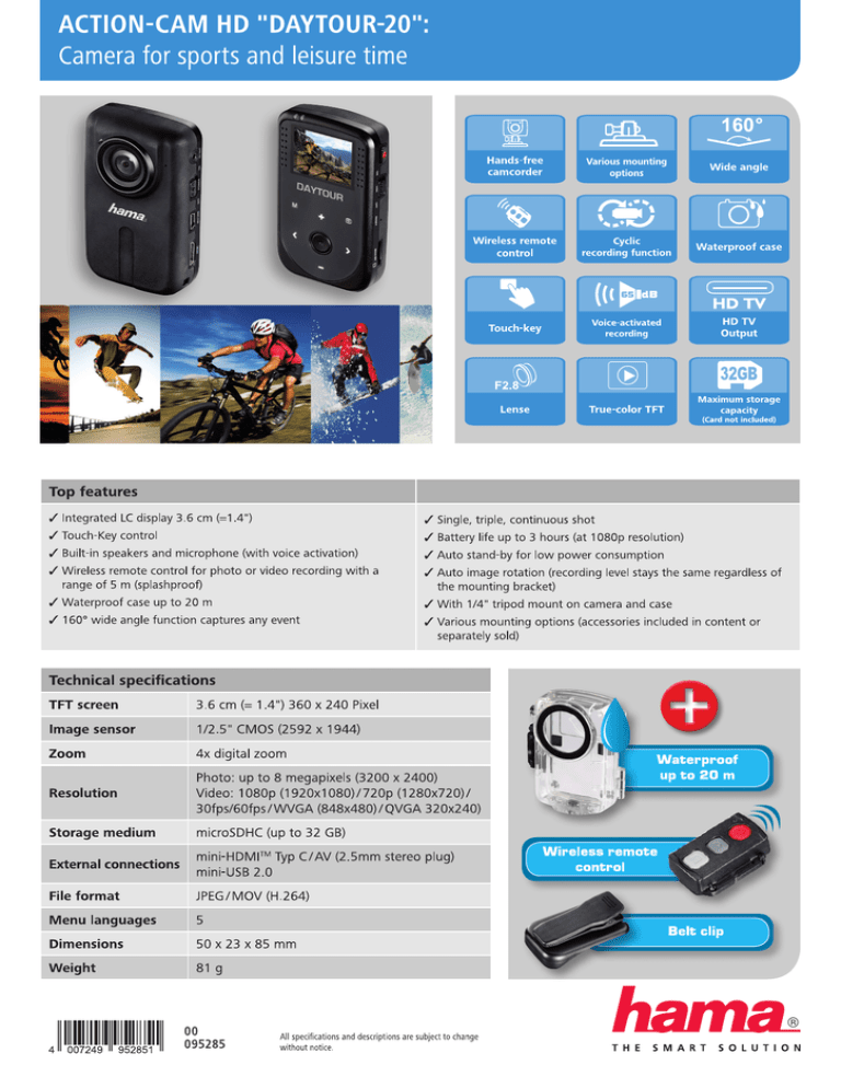 Hama 00095285 Datasheet Hama 00095285 Datasheet