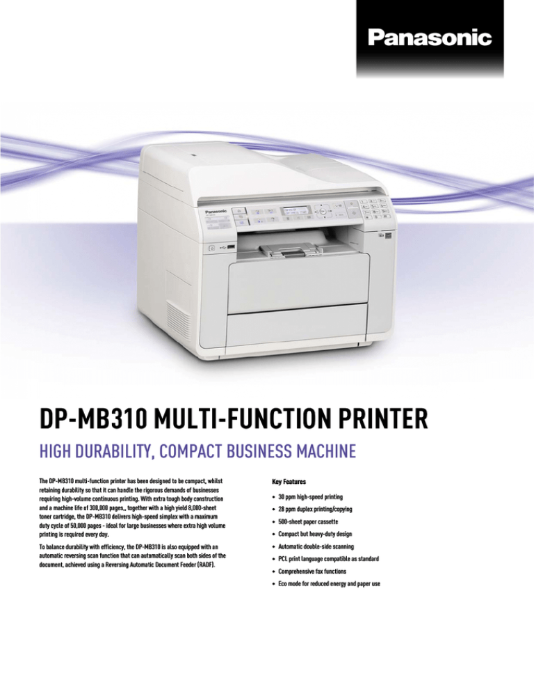 Panasonic DP-MB310 Datasheet Panasonic DP-MB310 Datasheet