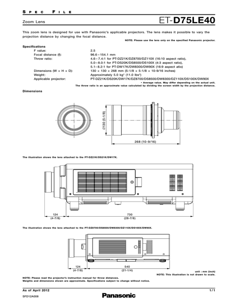 Panasonic ET-D75LE40 Datasheet Panasonic ET-D75LE40 Datasheet