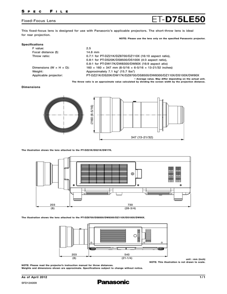 Panasonic ET-D75LE50 Datasheet Panasonic ET-D75LE50 Datasheet
