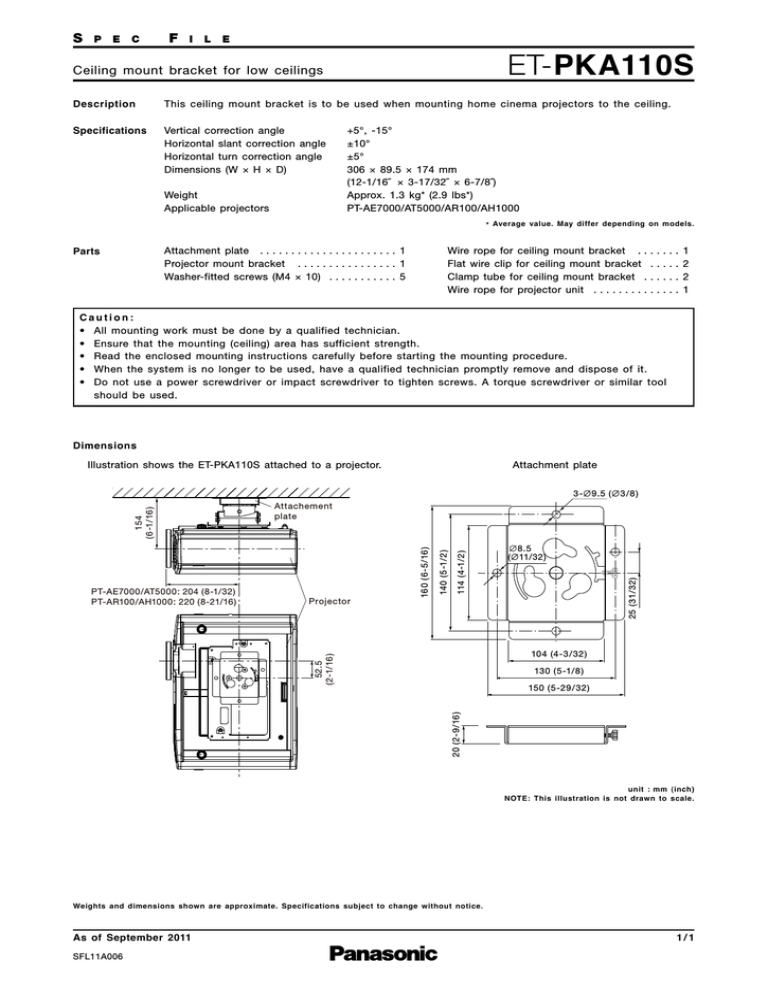 Panasonic ET-PKA110S Datasheet Panasonic ET-PKA110S Datasheet