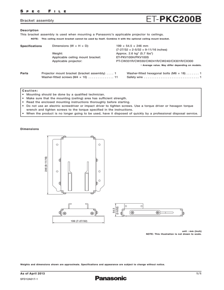 Panasonic ET-PKC200B Datasheet Panasonic ET-PKC200B Datasheet